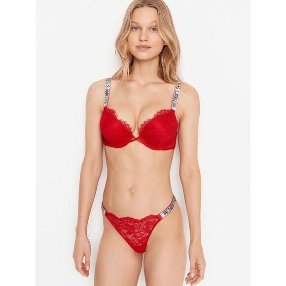 Victoria's Secret Red Shine Strap Lace Thong Panty - Picture 1 of 2